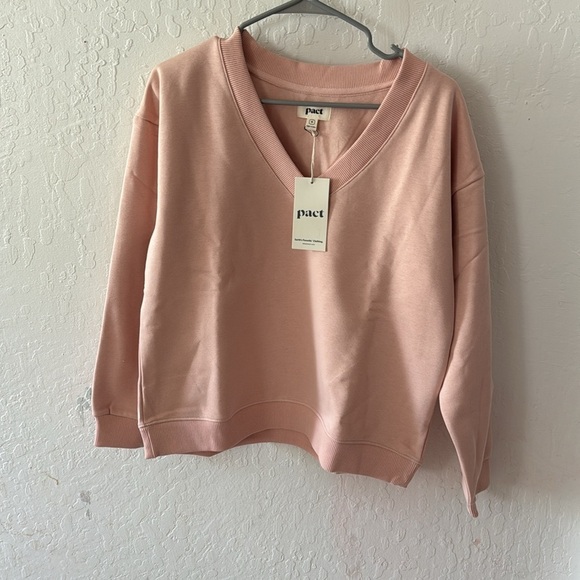 Pact Blush Pink Calla V Neck Sweater Sweatshirt Medium - Picture 2 of 2